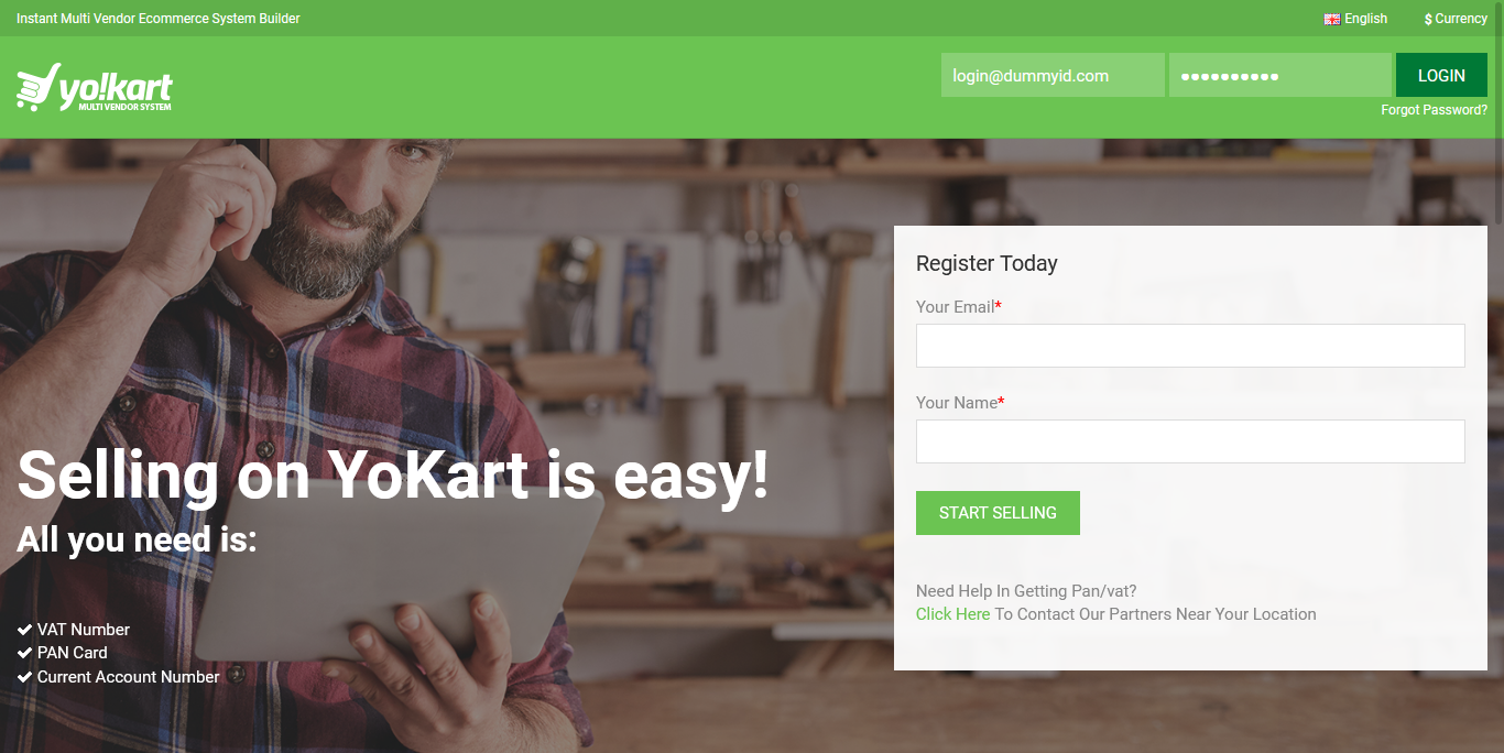 YoKart Ecommerce Seller Registration