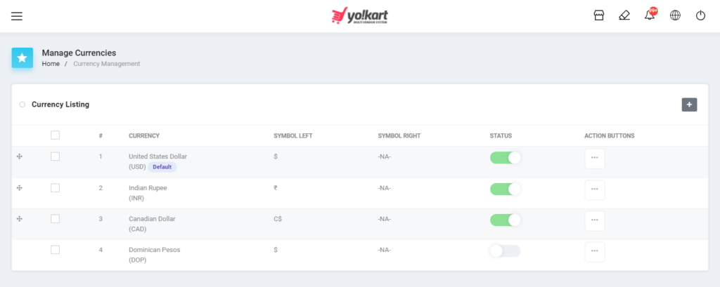 Manage Currencies