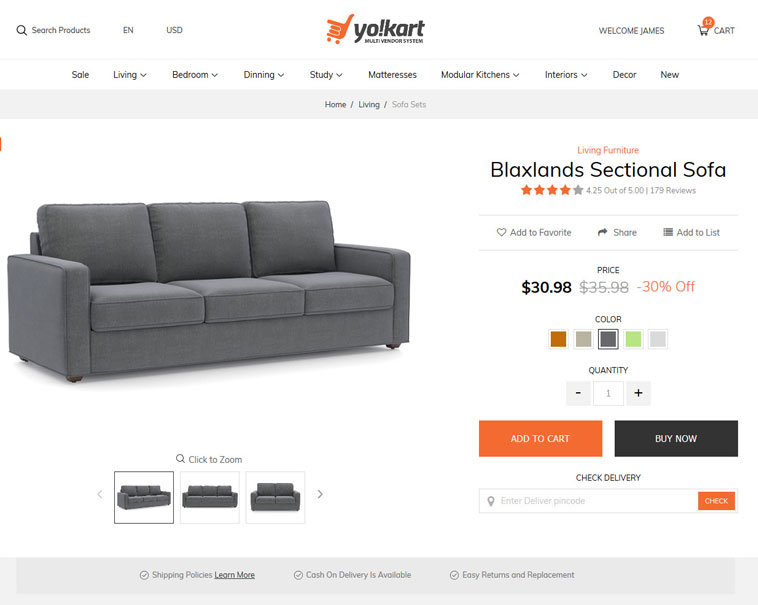 Furniture multi-vendor website custom design