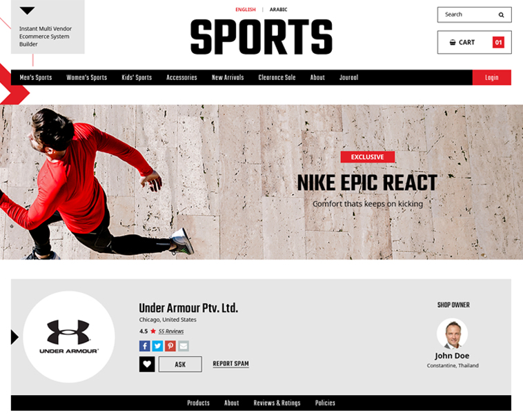 Sports multi-vendor website custom design