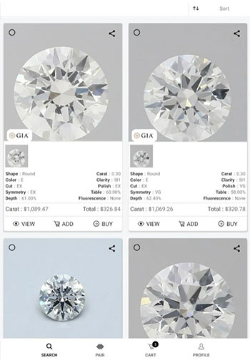 UNI diamonds app design iOS tab 1